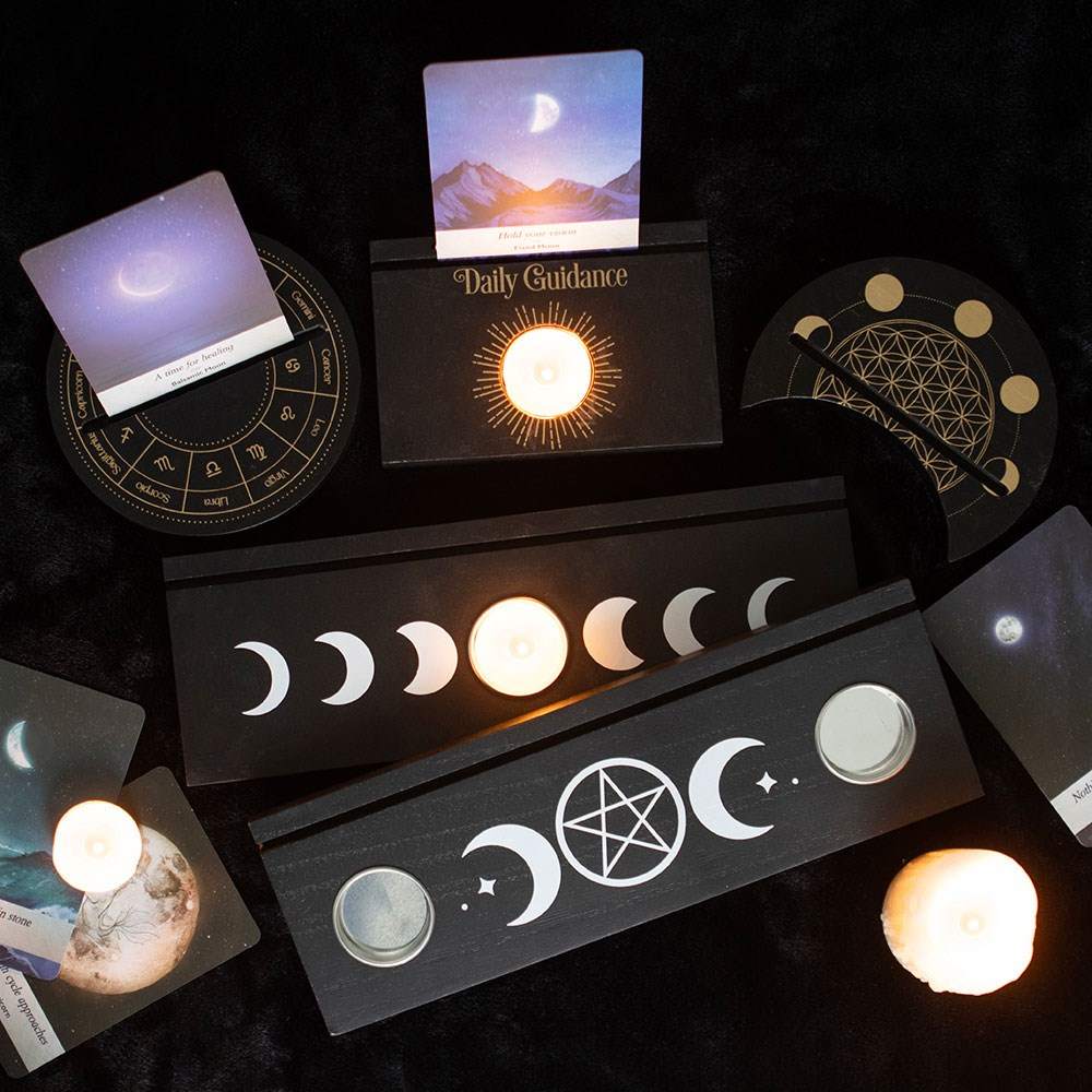 Something Different - Black Daily Guidance Tarot Card Stand Tea light holder - Black/Gold coloured